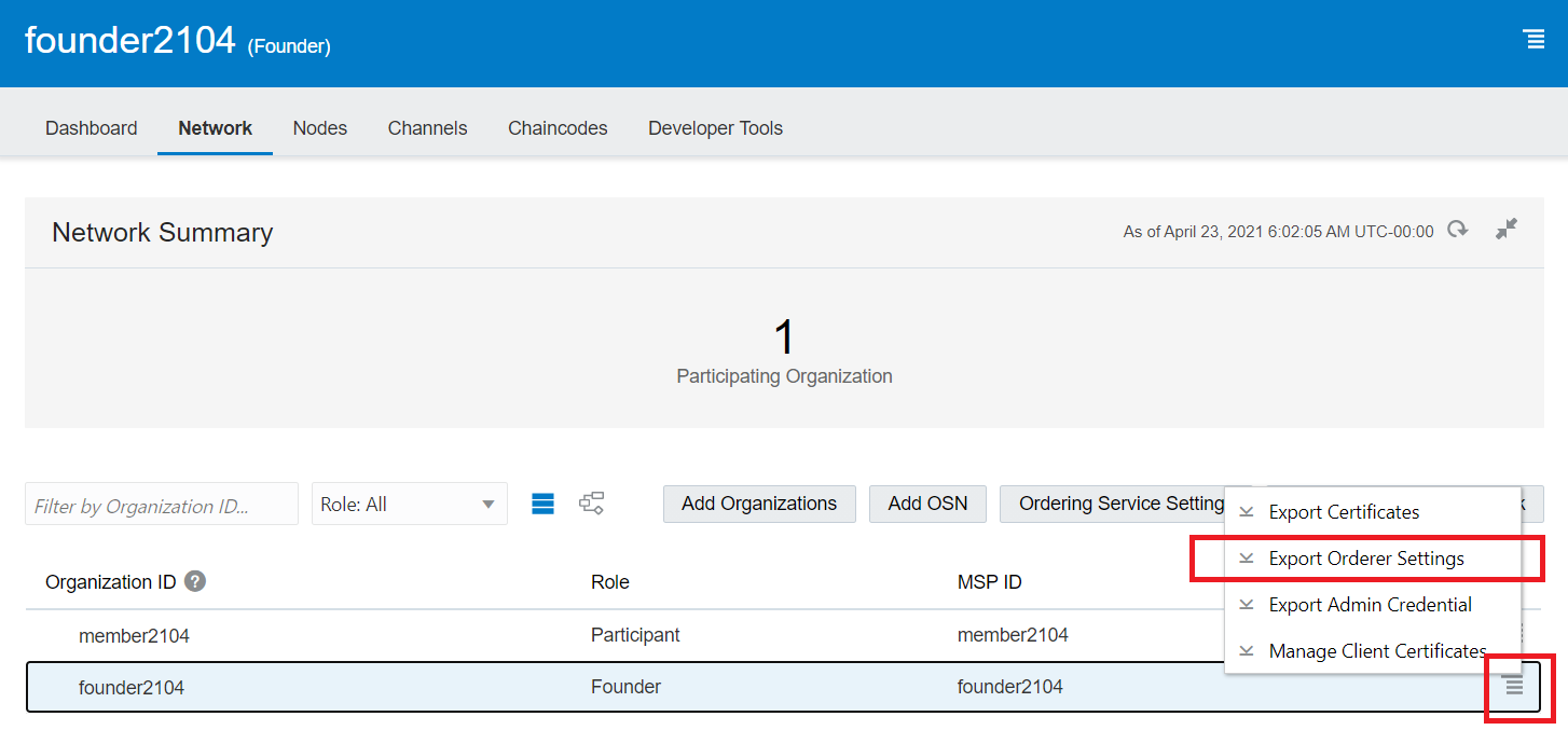 Export Orderer Settings