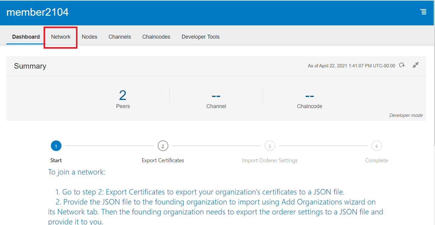 Networkページを開く