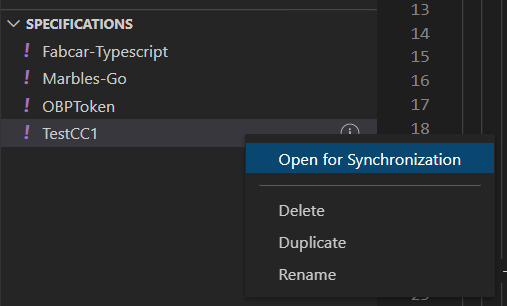 Chaincode仕様コンテクストメニュー