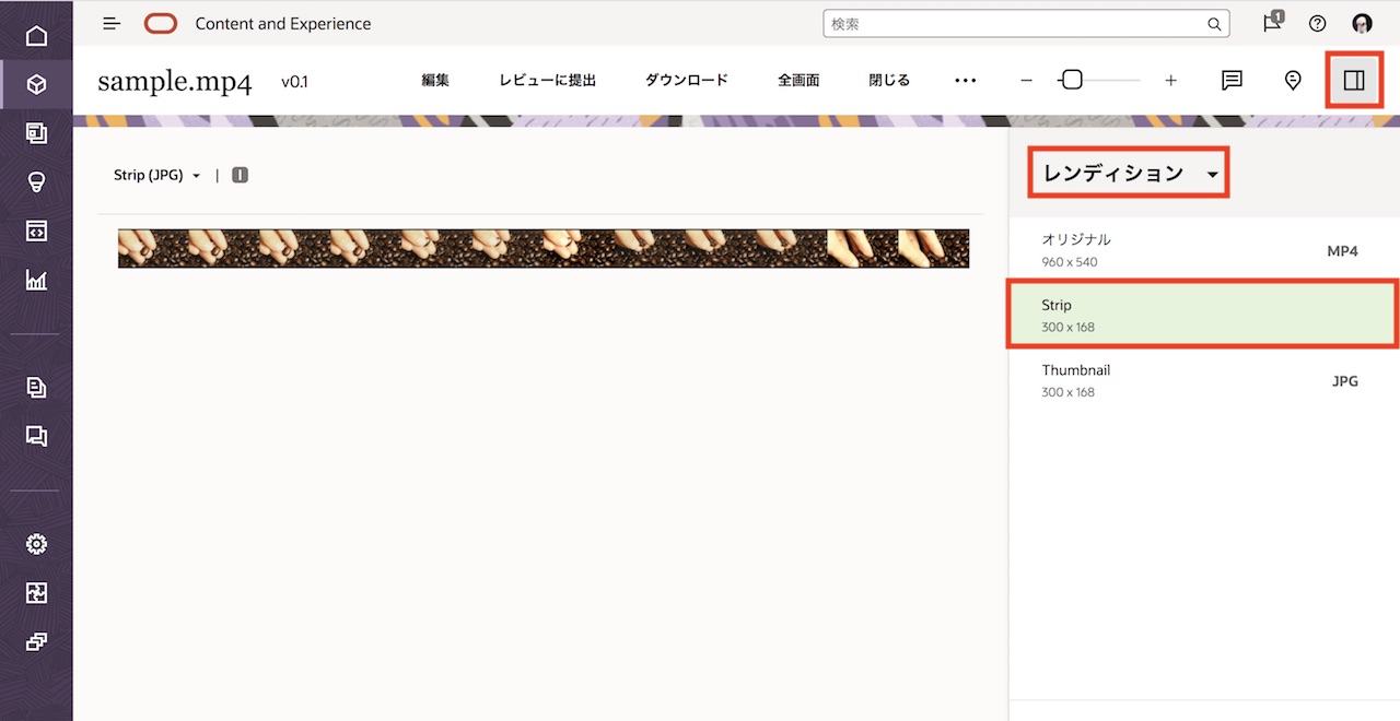 レンディションの確認